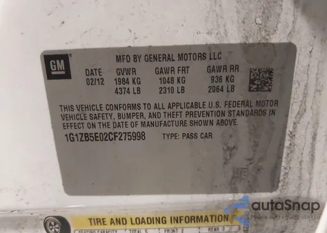 2012 Chevrolet Malibu Ls из США, поврежденный, VIN 1G1ZB5E02CF275998